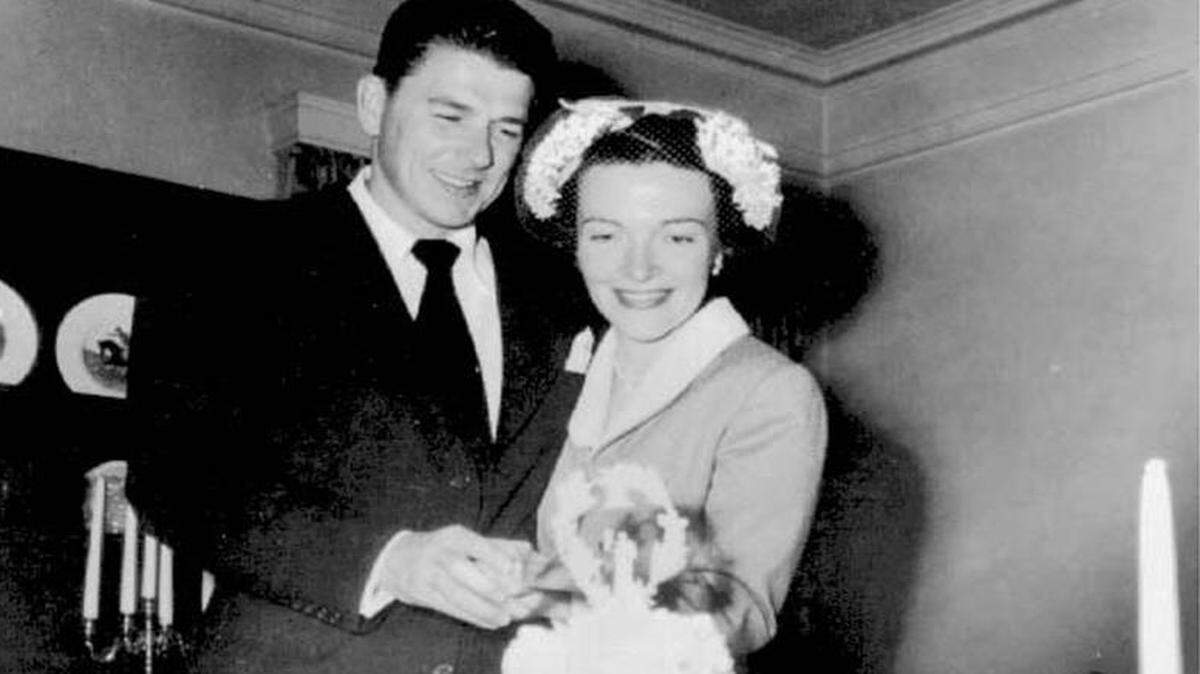 Newlyweds Ronald and Nancy Reagan cut their wedding cake on March 4, 1952.