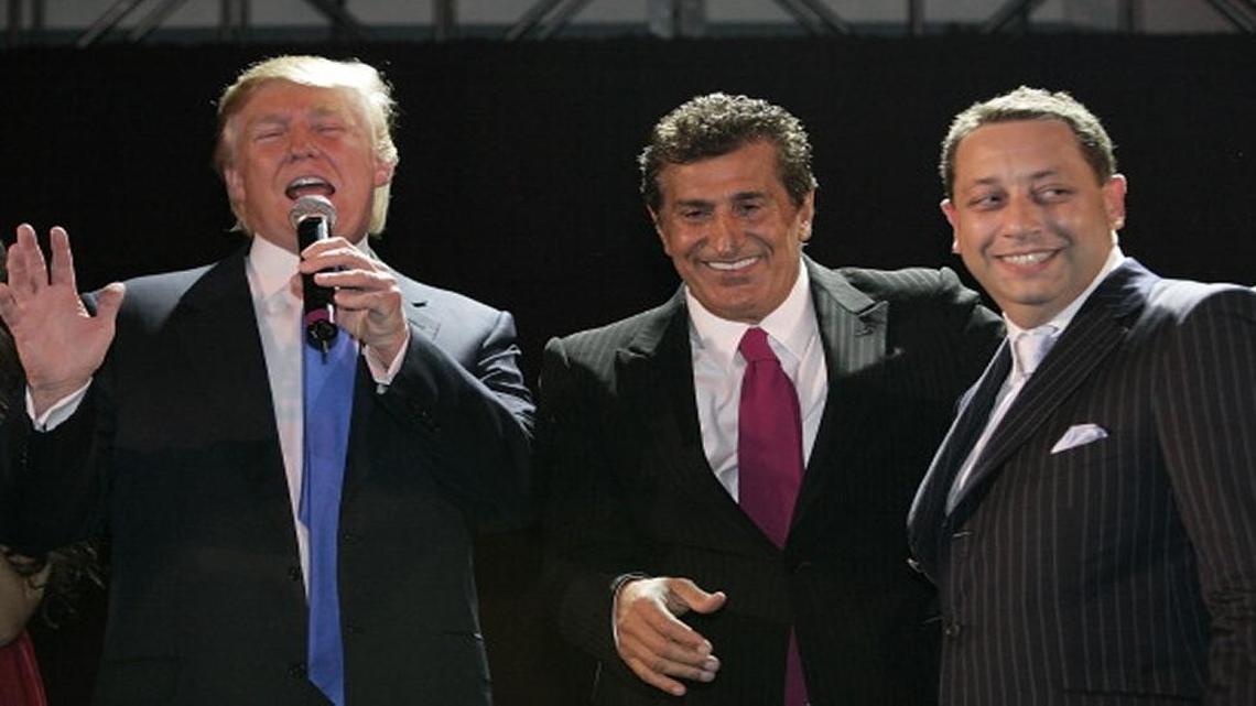 Donald Trump, Tevfik Arif and Felix Sater attend the Trump SoHo launch party on Sept. 19, 2007, in New York.