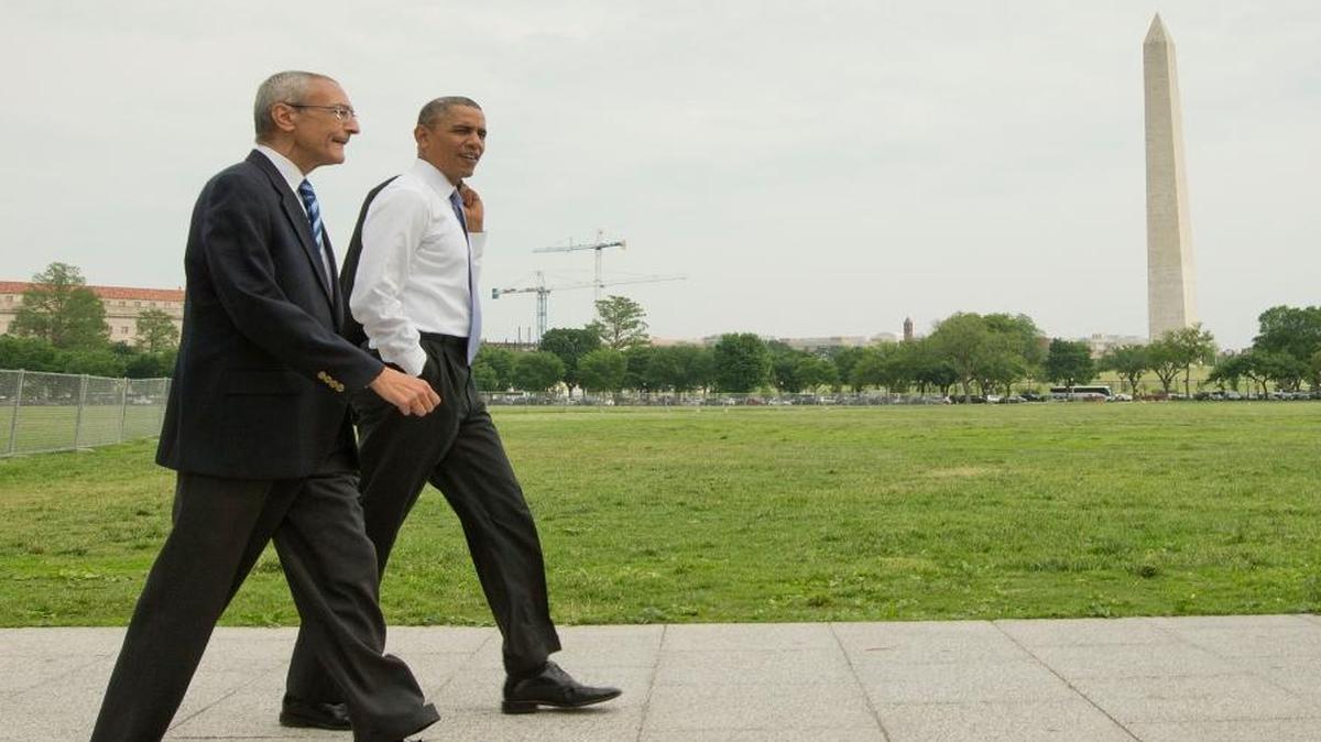 President Barack Obama and White House counselor John Podesta in Washington in 2014. Their email exchanges were released by WikiLeaks on Thursday.