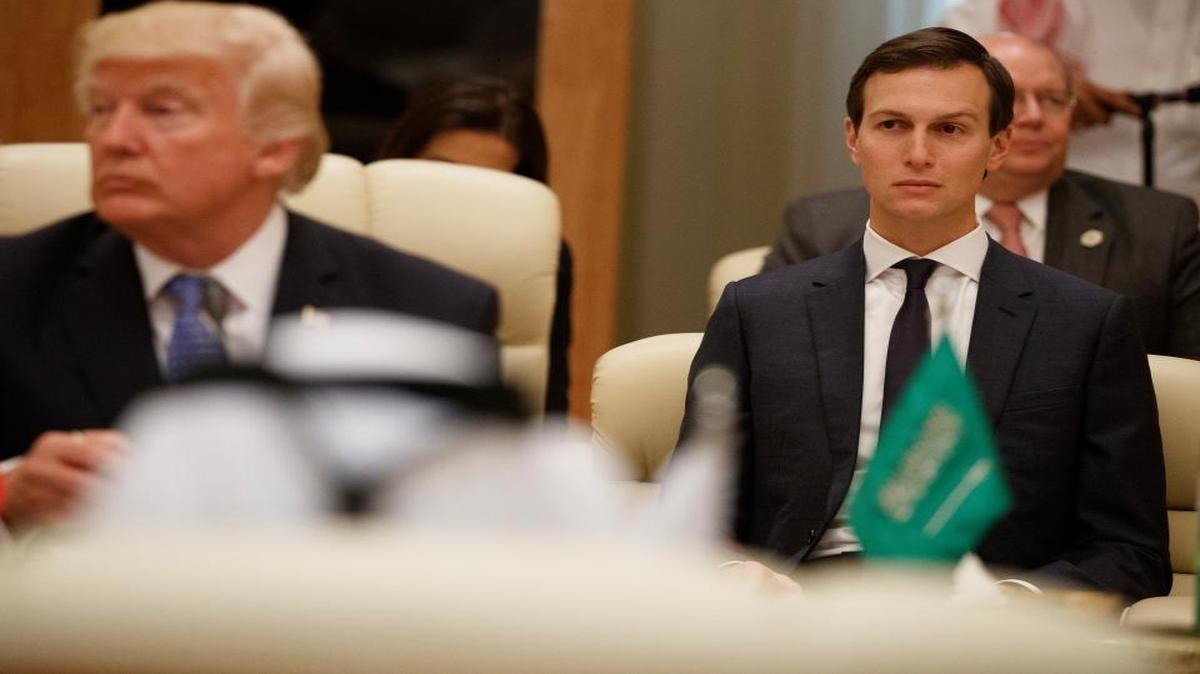 White House senior adviser Jared Kushner, right, looks on during a meeting between President Donald Trump and Arab leaders in Riyadh, Saudi Arabia, on Sunday, May 21, 2017.