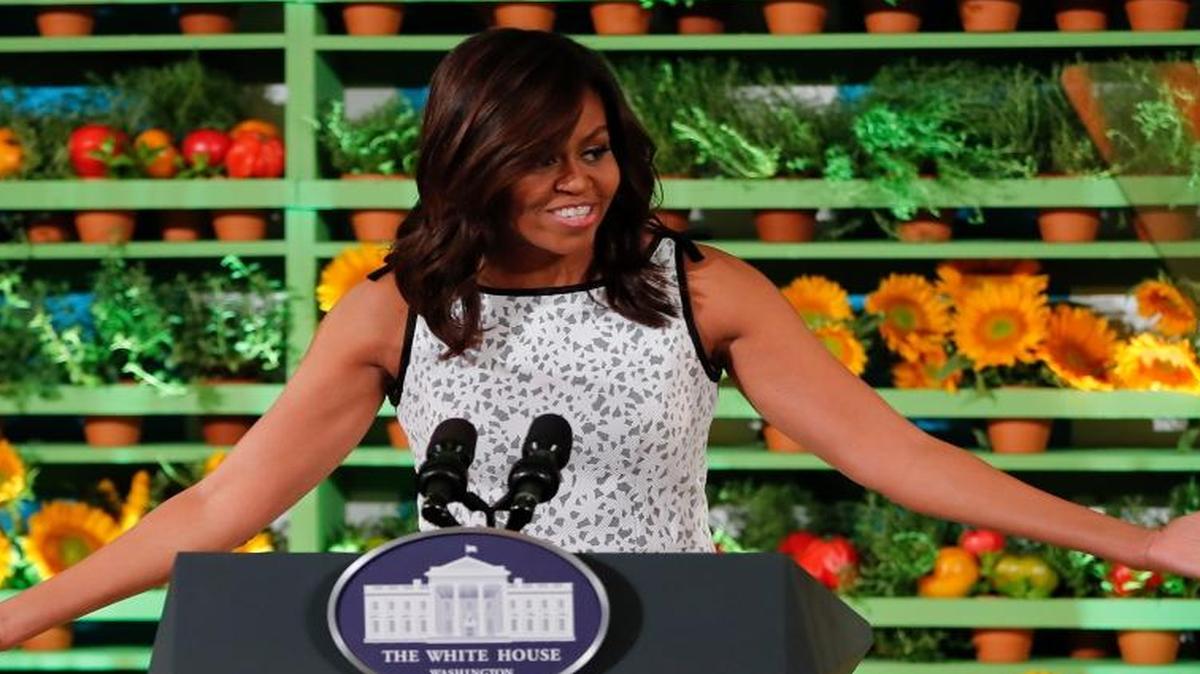 First Lady Michelle Obama speaks at the 2016 Kids' State Dinner in the East Room of the White House in Washington, Thursday, July 14, 2016. The event is hosted by First Lady Michelle Obama and is part of the Healthy Lunchtime Challenge inviting 8- to 12-year-olds across the country to create healthy, affordable, original and delicious lunch recipes.