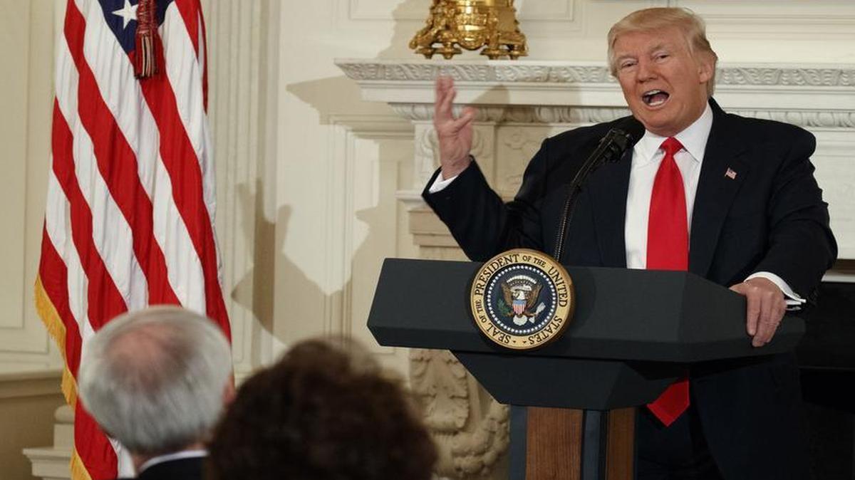 President Donald Trump speaks to a meeting of the National Governors Association, Monday, Feb. 27, 2017, at the White House in Washington.