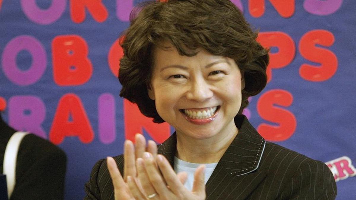 Then-U.S. Secretary of Labor Elaine Chao applauds students at the New Orleans Job Corps Center in New Orleans, Aug. 21, 2007. Chao has been selected as President-elect Donald Trump’s secretary of transportation.