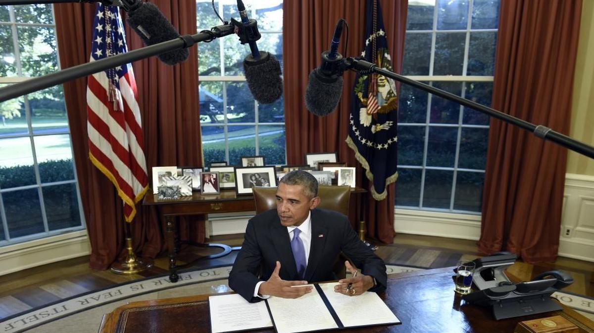 President Barack Obama speaks before vetoing the National Defense Authorization Act on Thursday, Oct. 22, 2015, in the Oval Office of the White House in Washington. The president vetoed the sweeping $612 billion defense policy bill, citing objections over how the measure is funded.