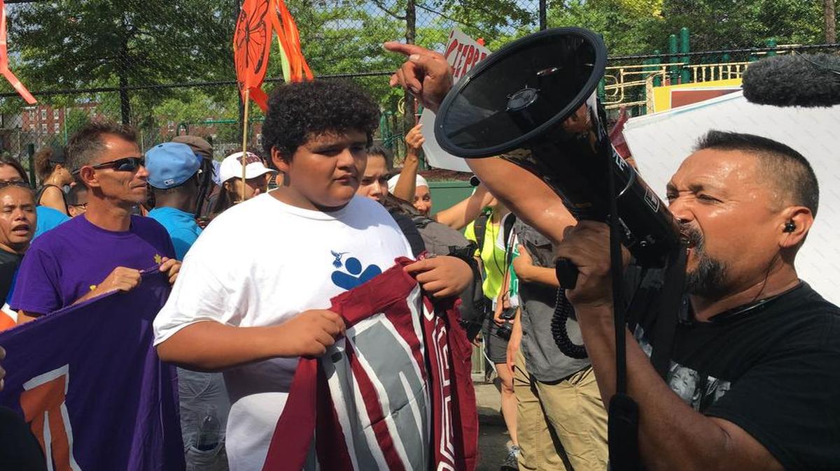 Immigrants and activists march in Capitol Park on the first day of the Democratic National Convention in Philadelphia, Pa., on July 25, 2016. Protesters marched to City Hall to demand an end to deportations and the detention of mothers and children from Central America.