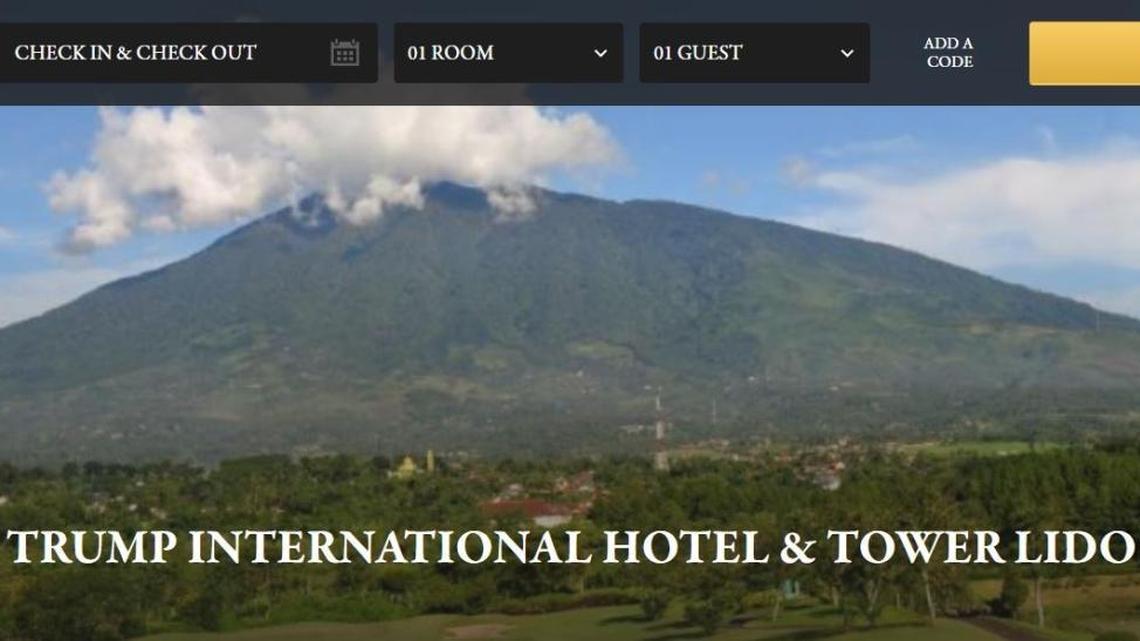 This is a screenshot showing the page for a Trump-branded luxury resort development in Indonesia.