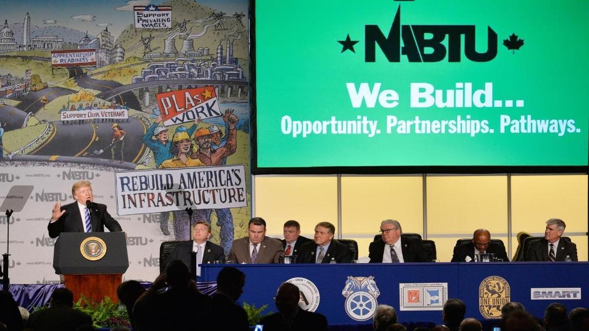 President Donald Trump speaks at the North America’s Building Trades Unions National Legislative Conference on Tuesday, April 4, 2017, at the Washington Hilton.