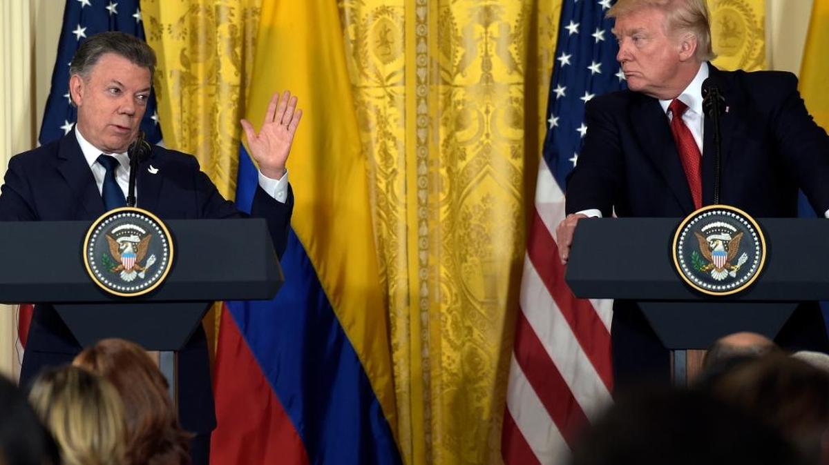 President Donald Trump and Colombian President Juan Manuel Santos during their news conference Thursday.