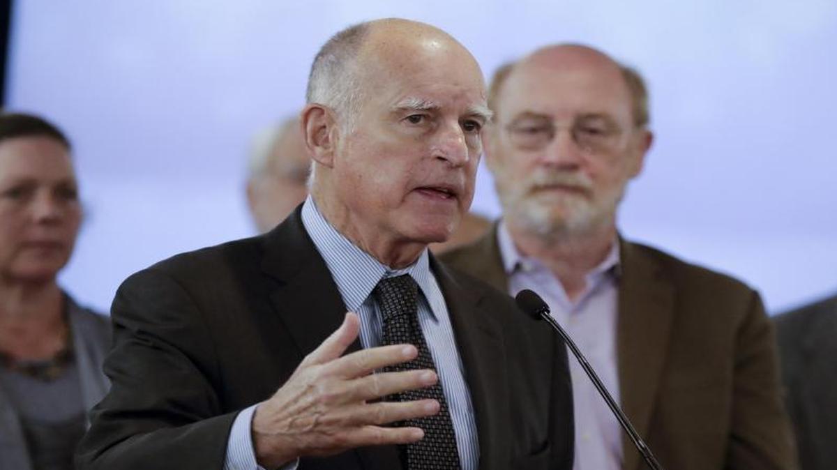 Gov. Jerry Brown speaks at a news conference to launch a new organization aimed at protecting the oceans, called the International Alliance to Combat Ocean Acidification, at the Hotel del Coronado on Tuesday, Dec. 13, 2016, in Coronado, Calif.