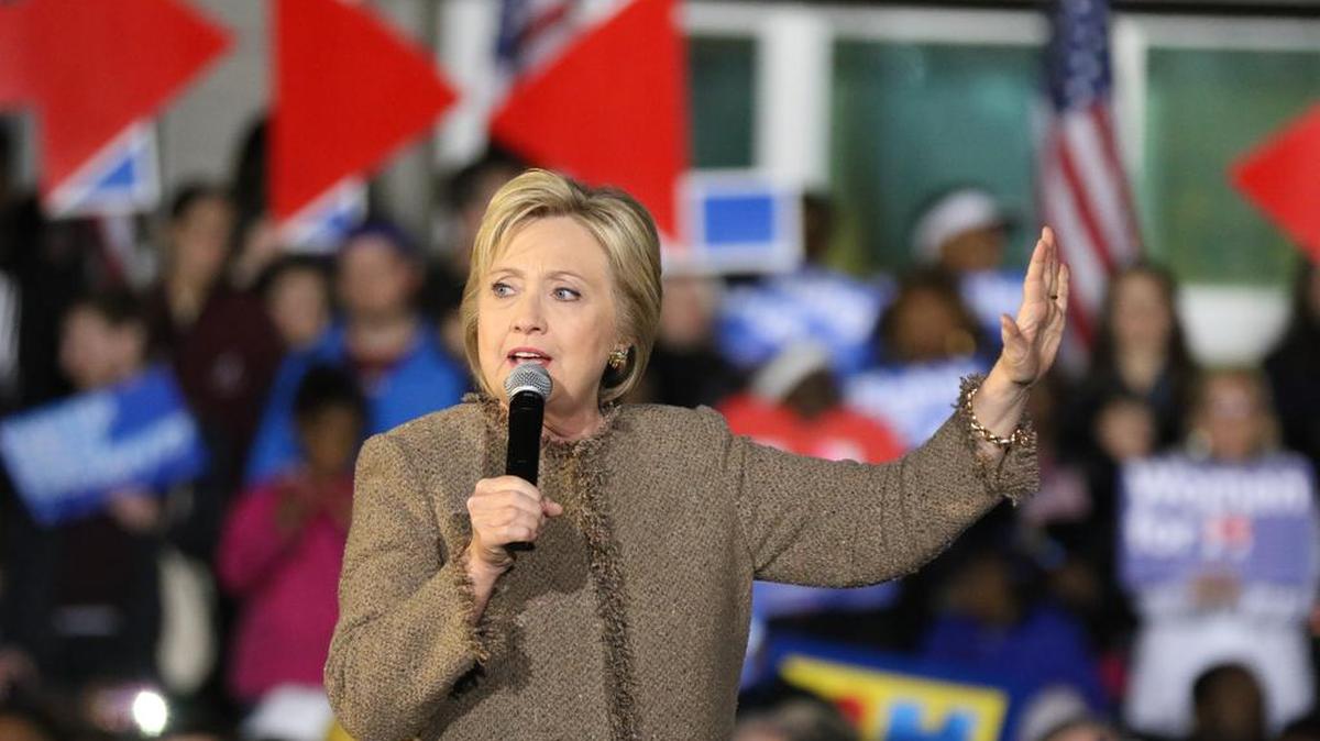 Hillary Clinton speaks to a crowd of hundreds of supporters in Columbia, SC.