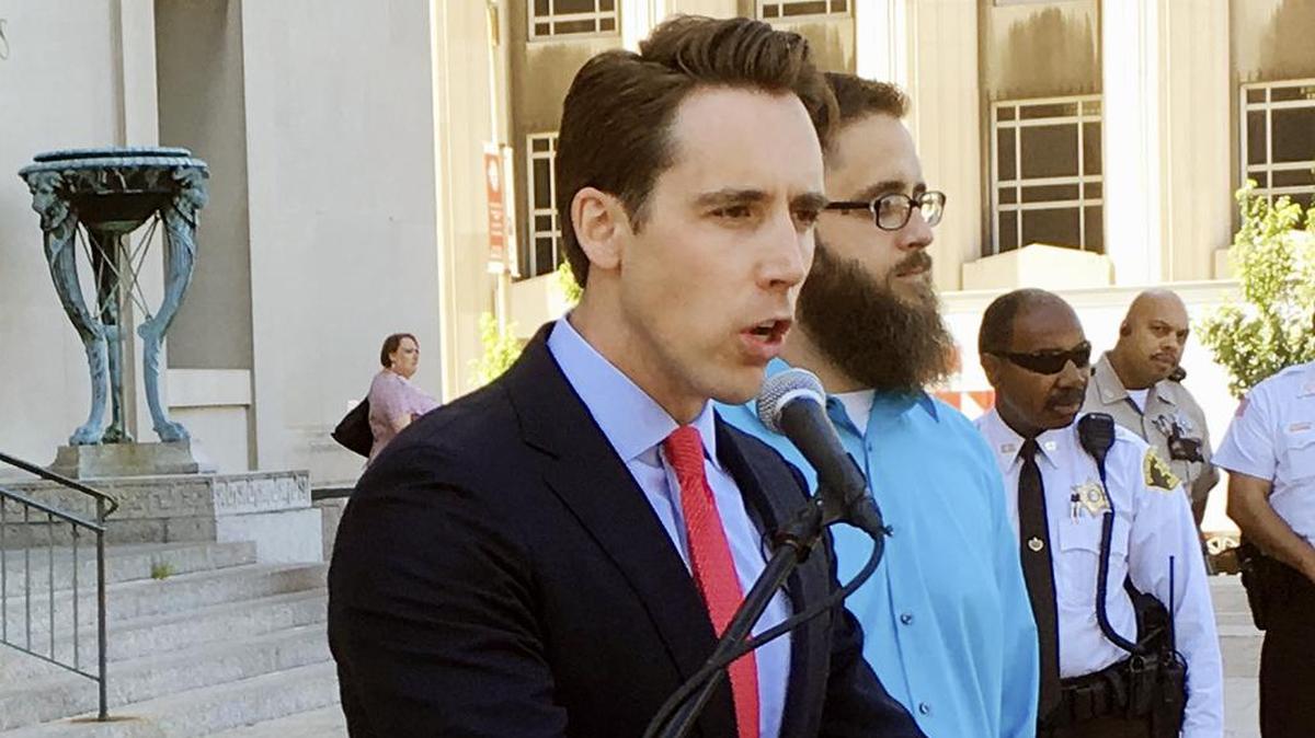 Missouri Attorney General Josh Hawley, a Republican, spoke at a news conference in June in St. Louis. Hawley is a candidate for the U.S. Senate seat now held by Democrat Claire McCaskill.