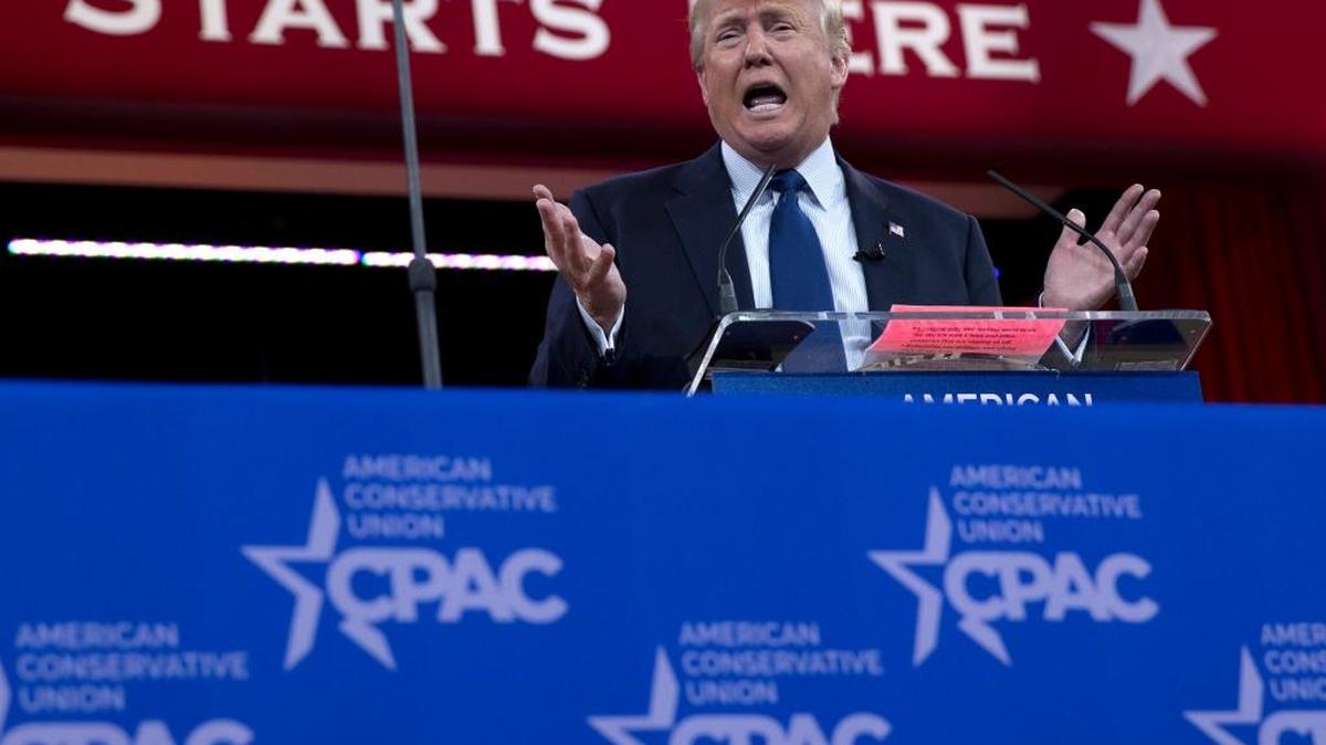 Donald Trump speaks during the Conservative Political Action Conference (CPAC) in National Harbor, Md., Friday, Feb. 27, 2015.