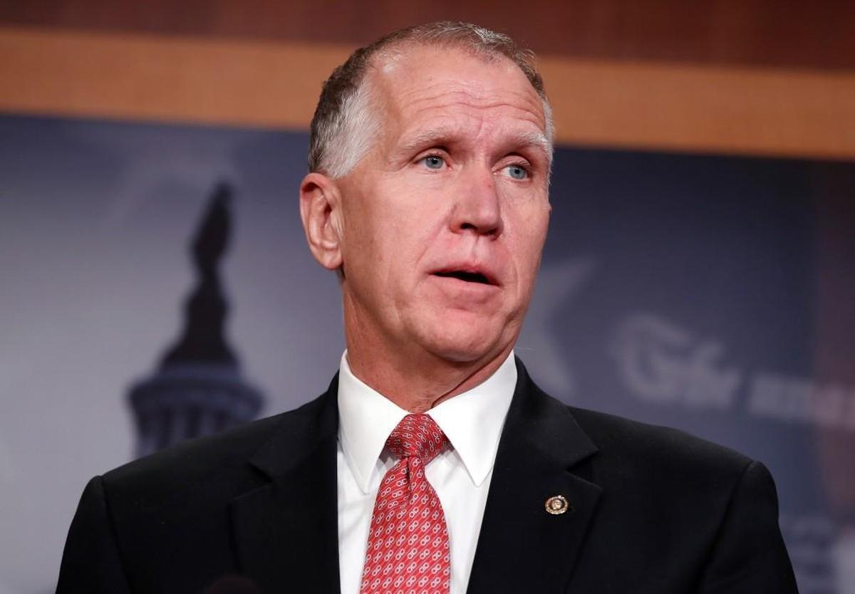 Sen. Thom Tillis, R-N.C., speaks during a news conference about an immigration bill on Capitol Hill, Monday, Feb. 12, 2018 in Washington.