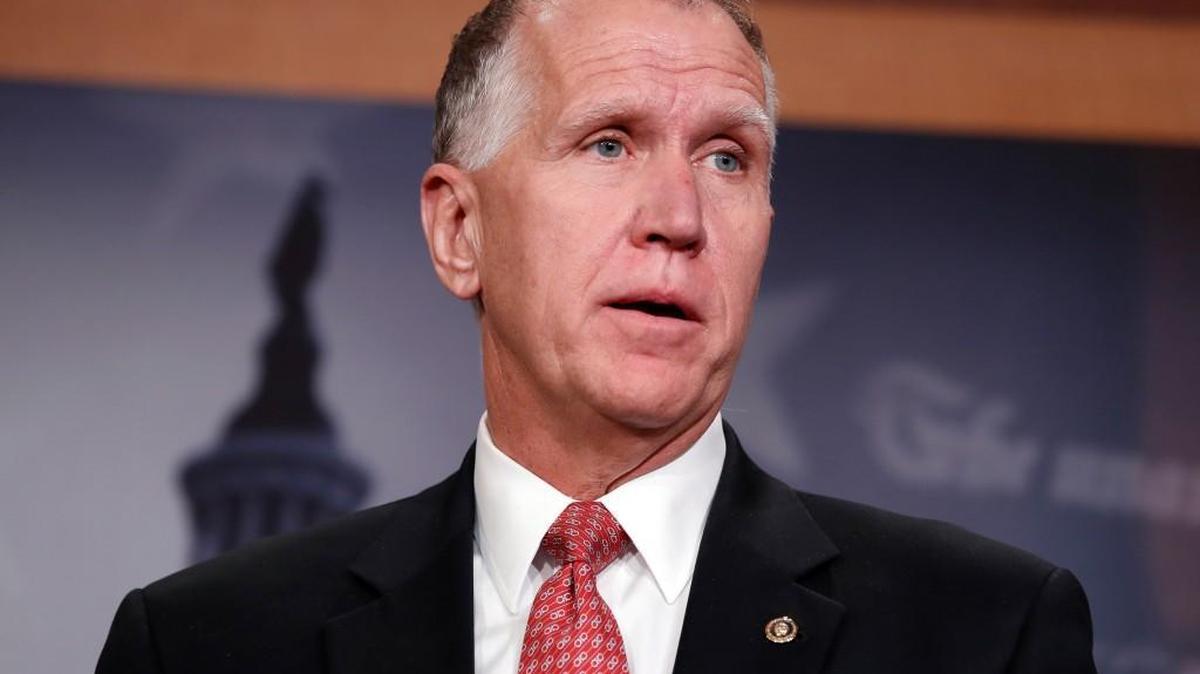 Sen. Thom Tillis, R-N.C., speaks during a news conference about an immigration bill on Capitol Hill, Monday, Feb. 12, 2018 in Washington.