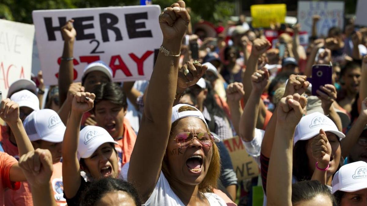 Protesters chants during a rally supporting Deferred Action for Childhood Arrivals, or DACA, outside of the White House in Washington.