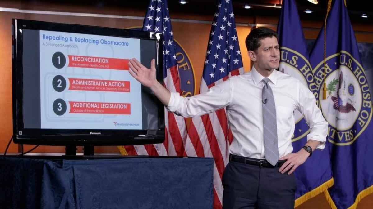 House Speaker Paul Ryan of Wis. uses charts and graphs to make his case for the GOP's long-awaited plan to repeal and replace the Affordable Care Act, Thursday, March 9, 2017, during a news conference on Capitol Hill in Washington.