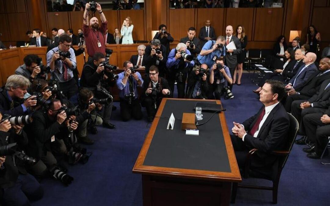 Former FBI Director James Comey appears before the Senate Intelligence Committee in the Hart Office Building. Comey said he took copious notes of his talks with Trump because he was "honestly concerned'' that the president might lie about what had been said in their meeting.