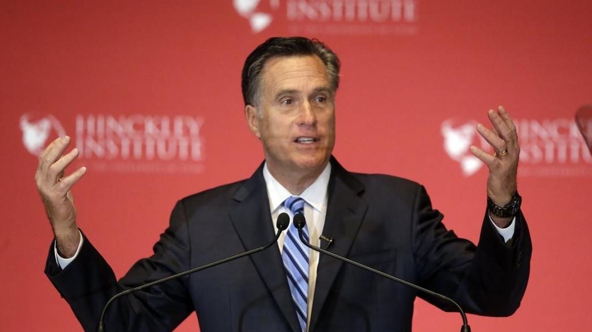 Mitt Romney weighs in on the Republican presidential race during a speech at the University of Utah in March.