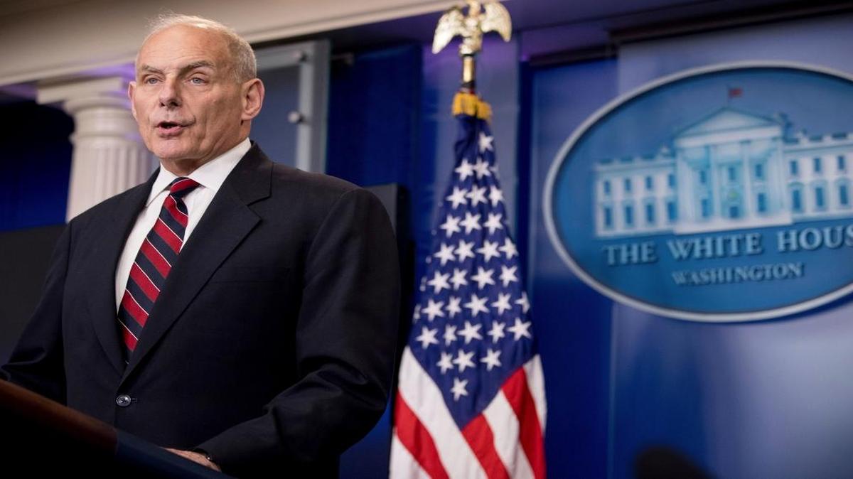John Kelly, then-Homeland Security secretary, talks to the media during the daily press briefing at the White House in Washington, Tuesday, May 2, 2017.