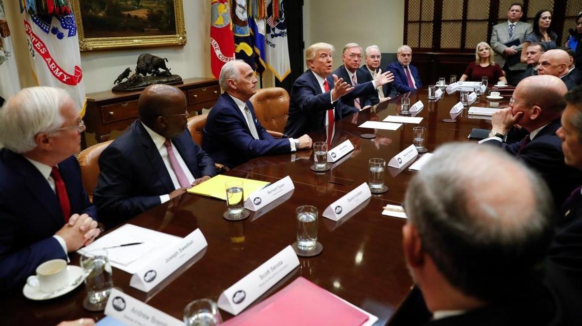 President Donald Trump during his meeting with health insurance company executives, Monday, Feb. 27, 2017, in the White House.