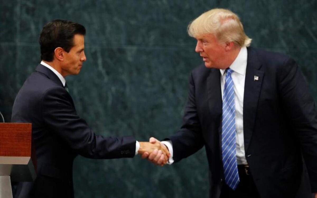 Mexico President Enrique Pena Nieto and Republican presidential nominee Donald Trump shake hands after a joint statement at Los Pinos, the presidential official residence, in Mexico City, Wednesday, Aug. 31, 2016.