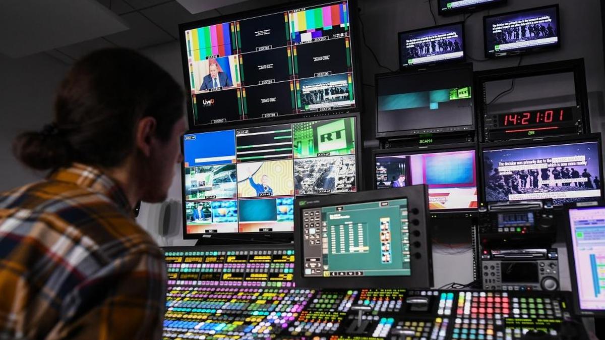 An employee at Russia Today's Moscow office.